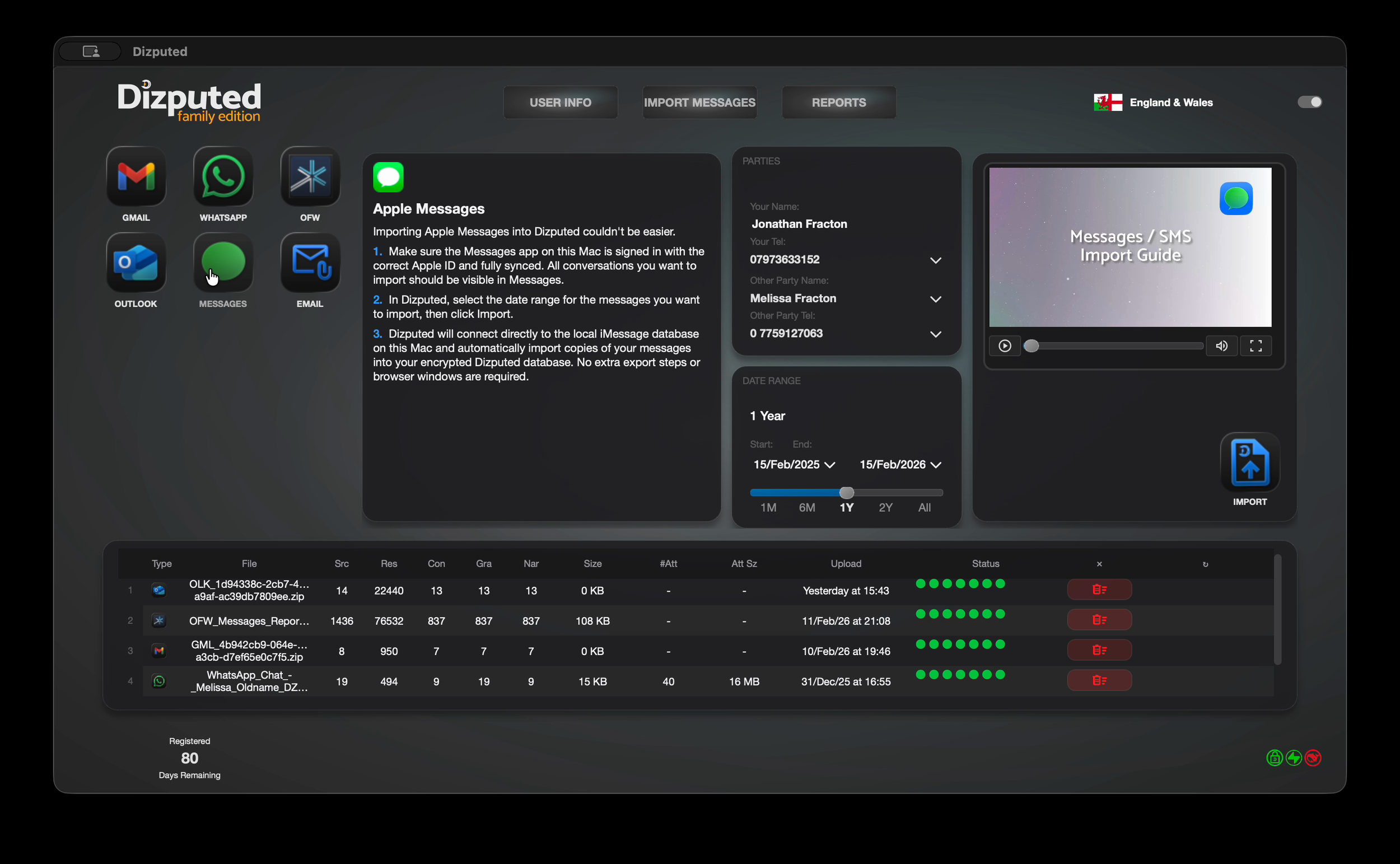 Dizputed message import and AI analysis interface